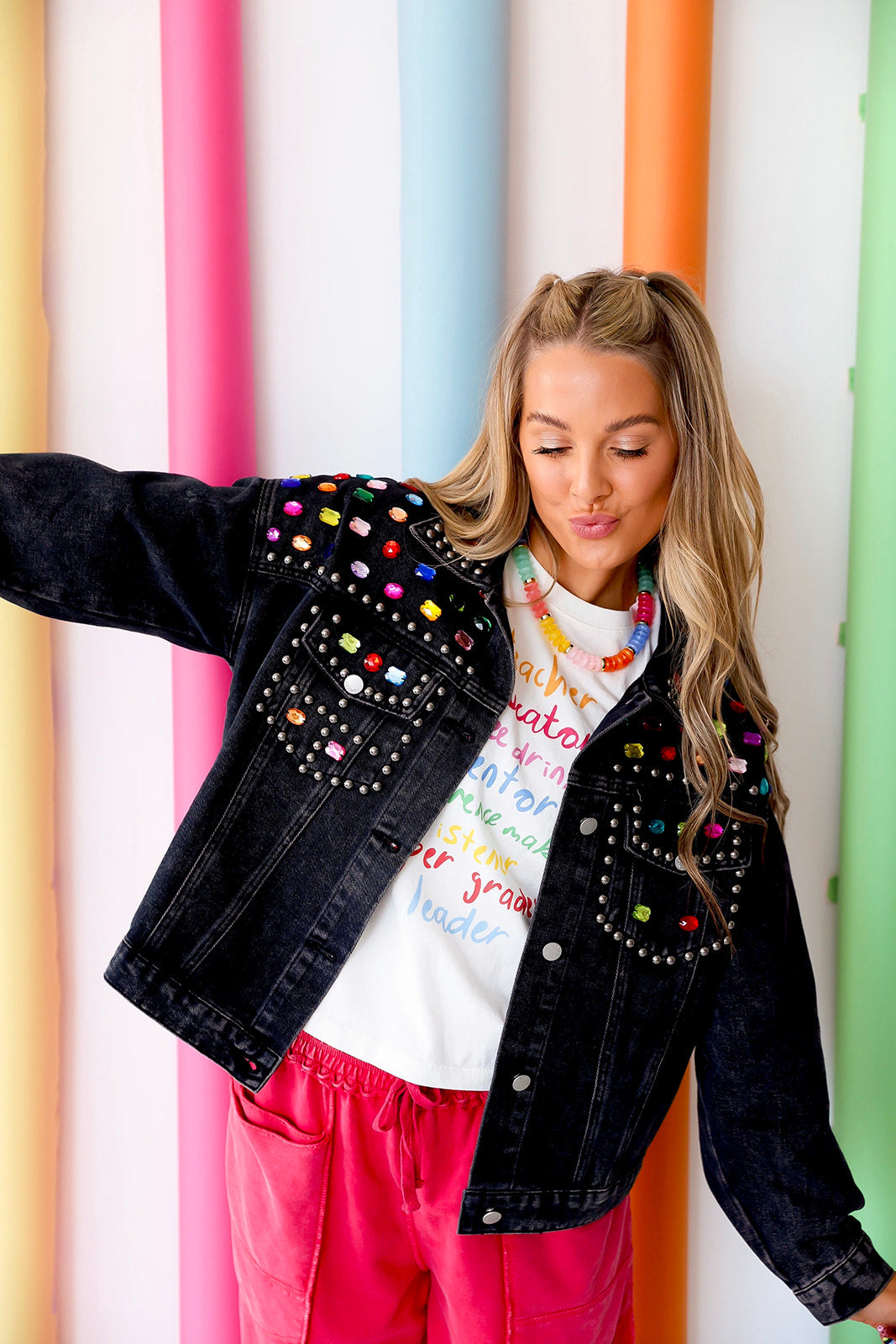 Candy Crush Denim Jacket- Black Denim
