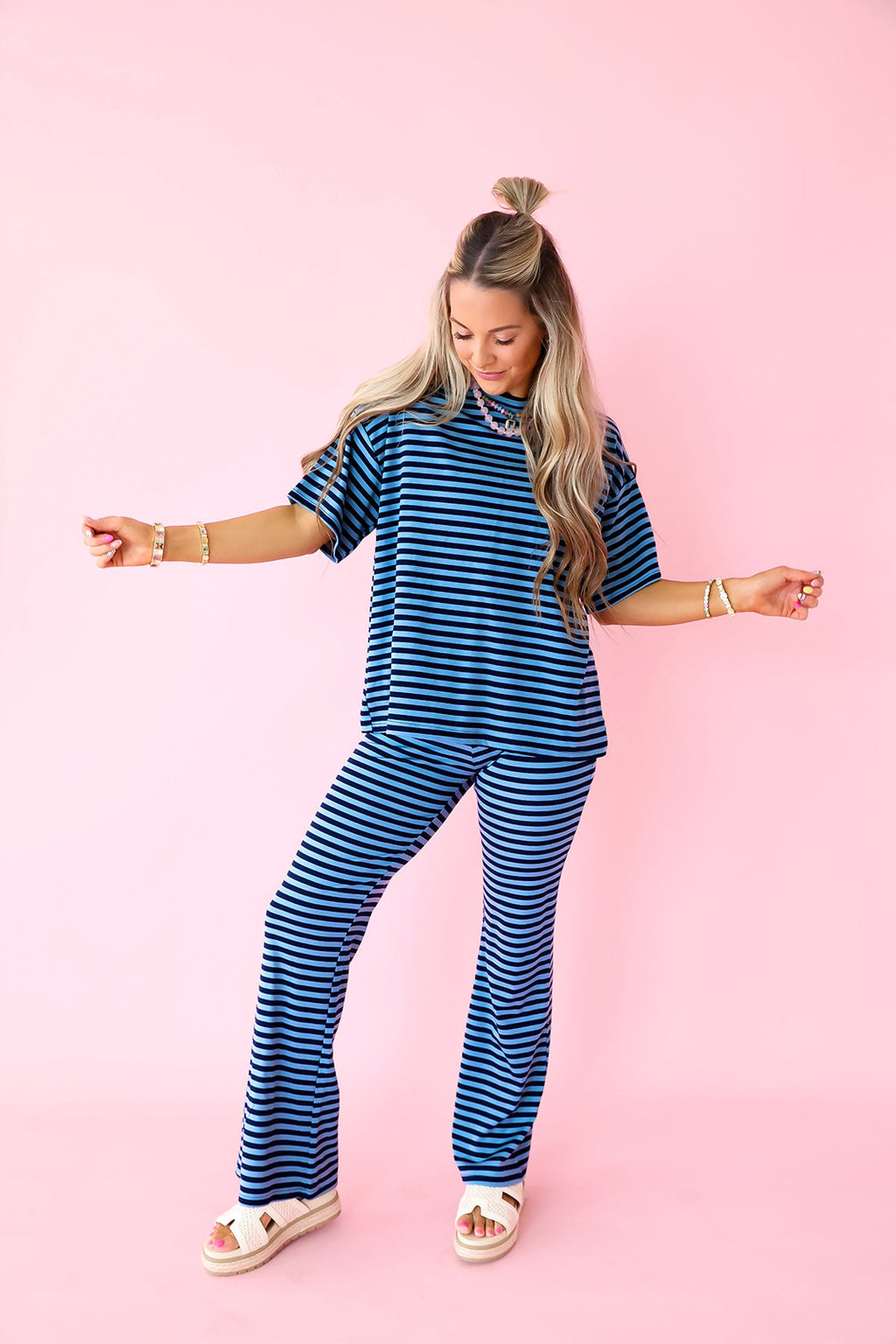 Casual Agenda Stripe Set – Light Blue/Navy