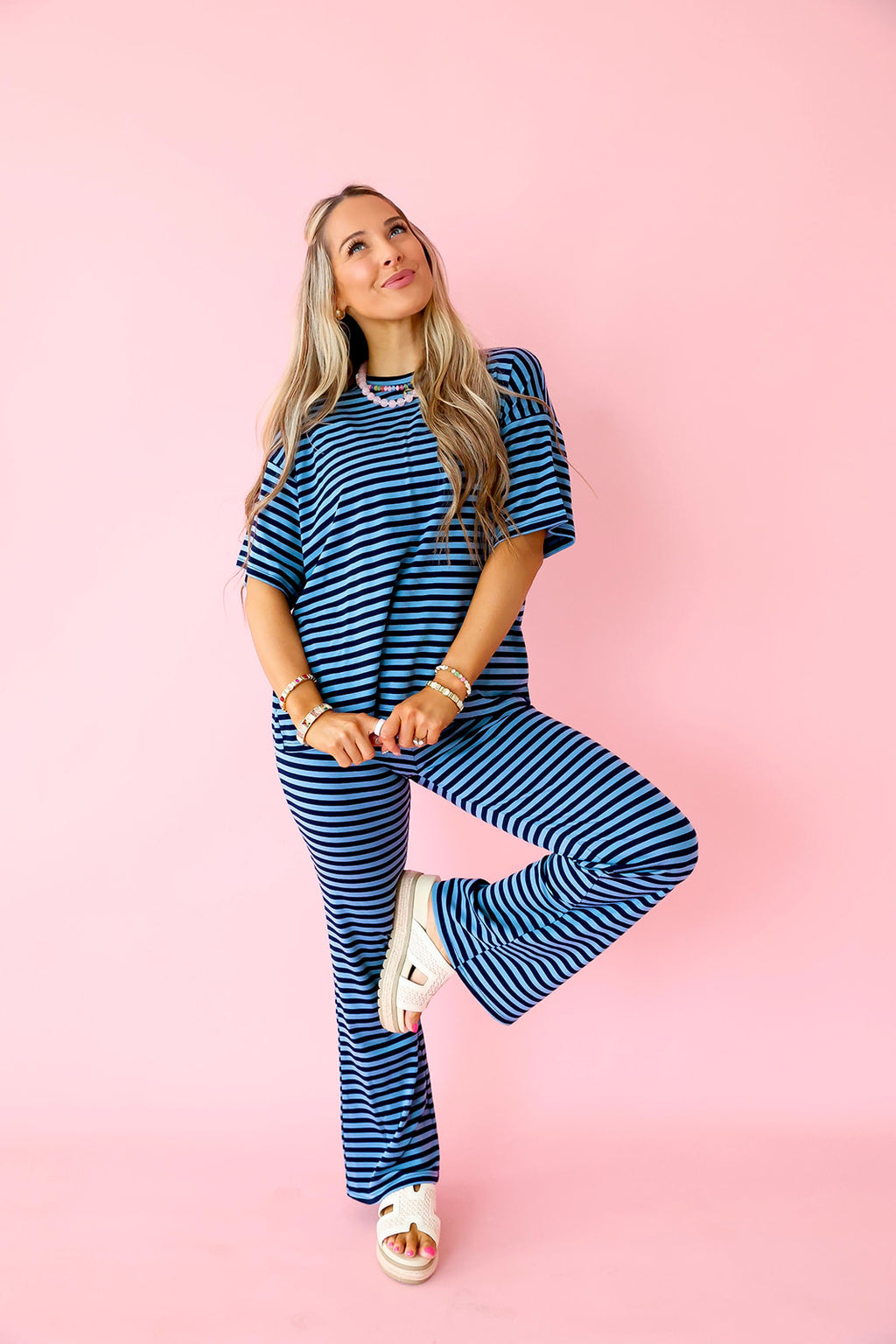 Casual Agenda Stripe Set – Light Blue/Navy