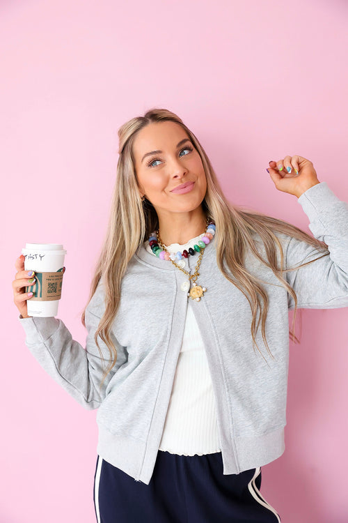 Casually Cute Sweatshirt Cardigan- Grey