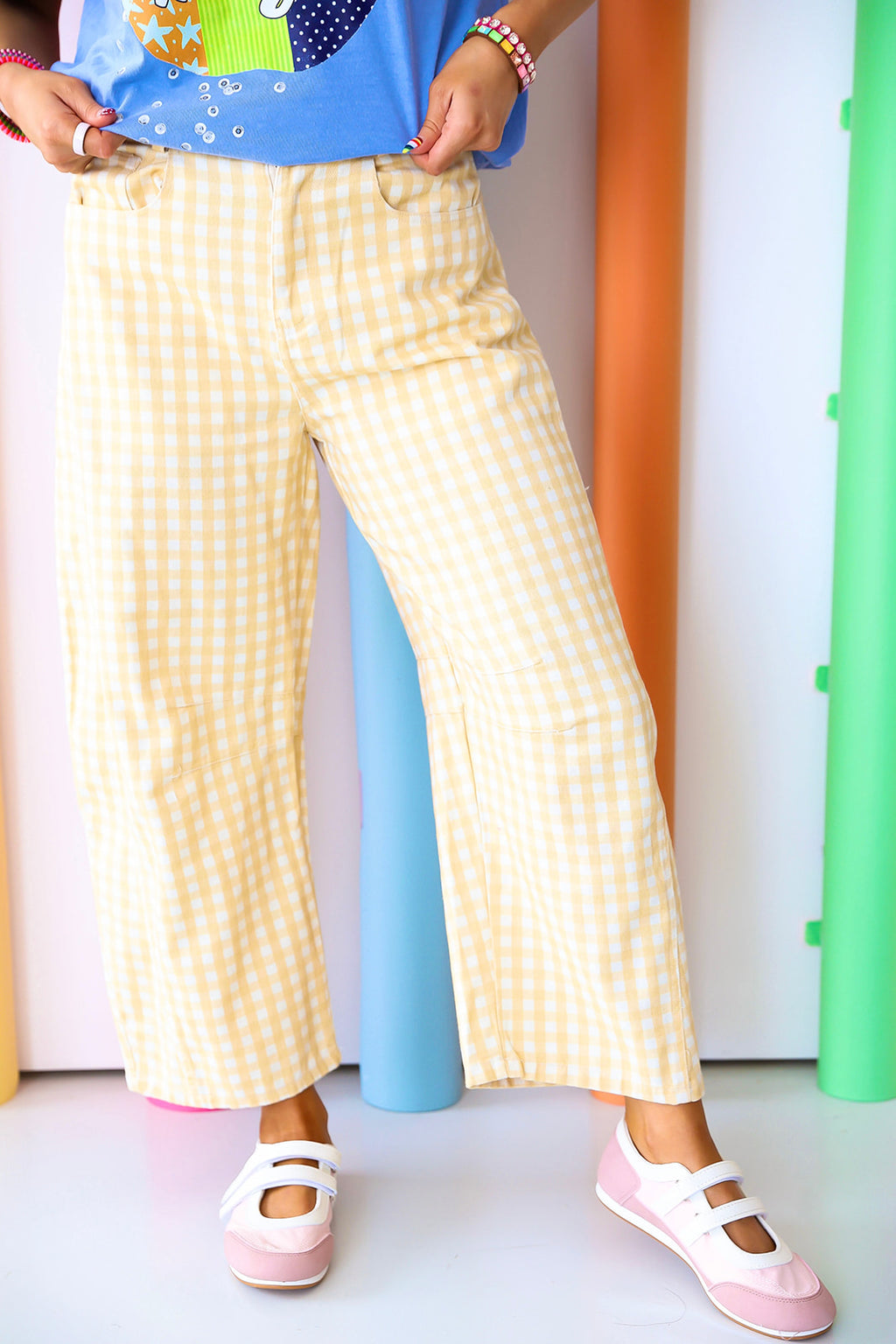 Caught My Eye Gingham Pants- Yellow