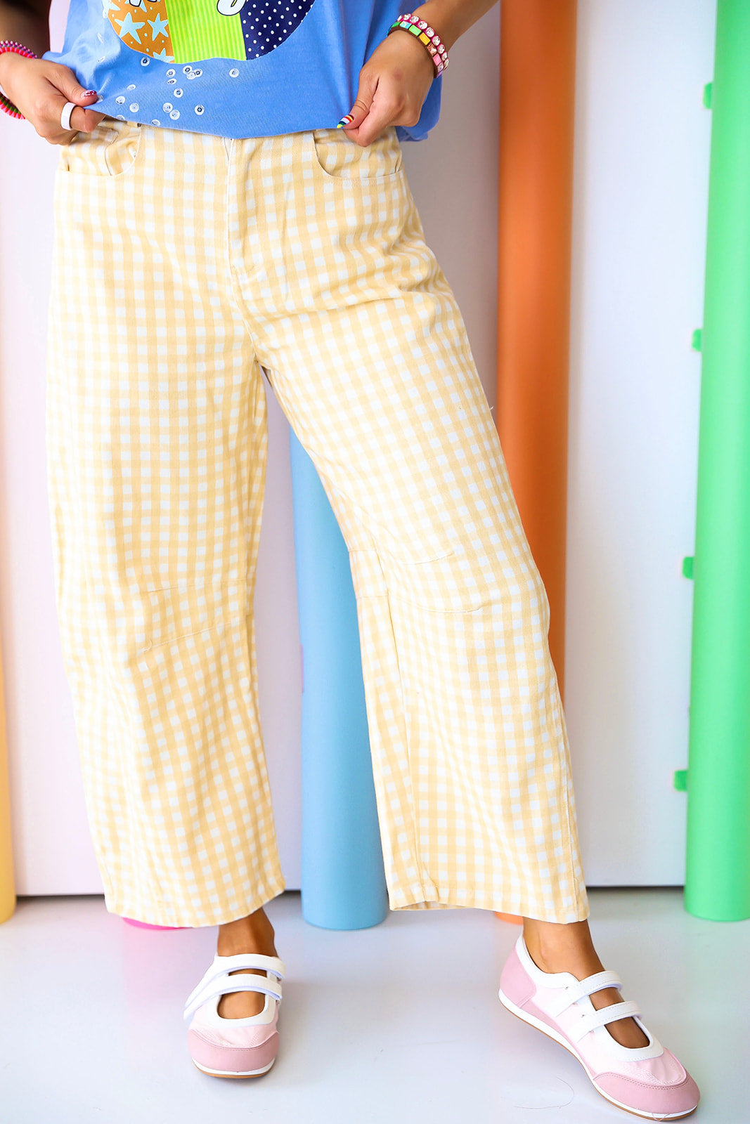 Caught My Eye Gingham Pants- Yellow