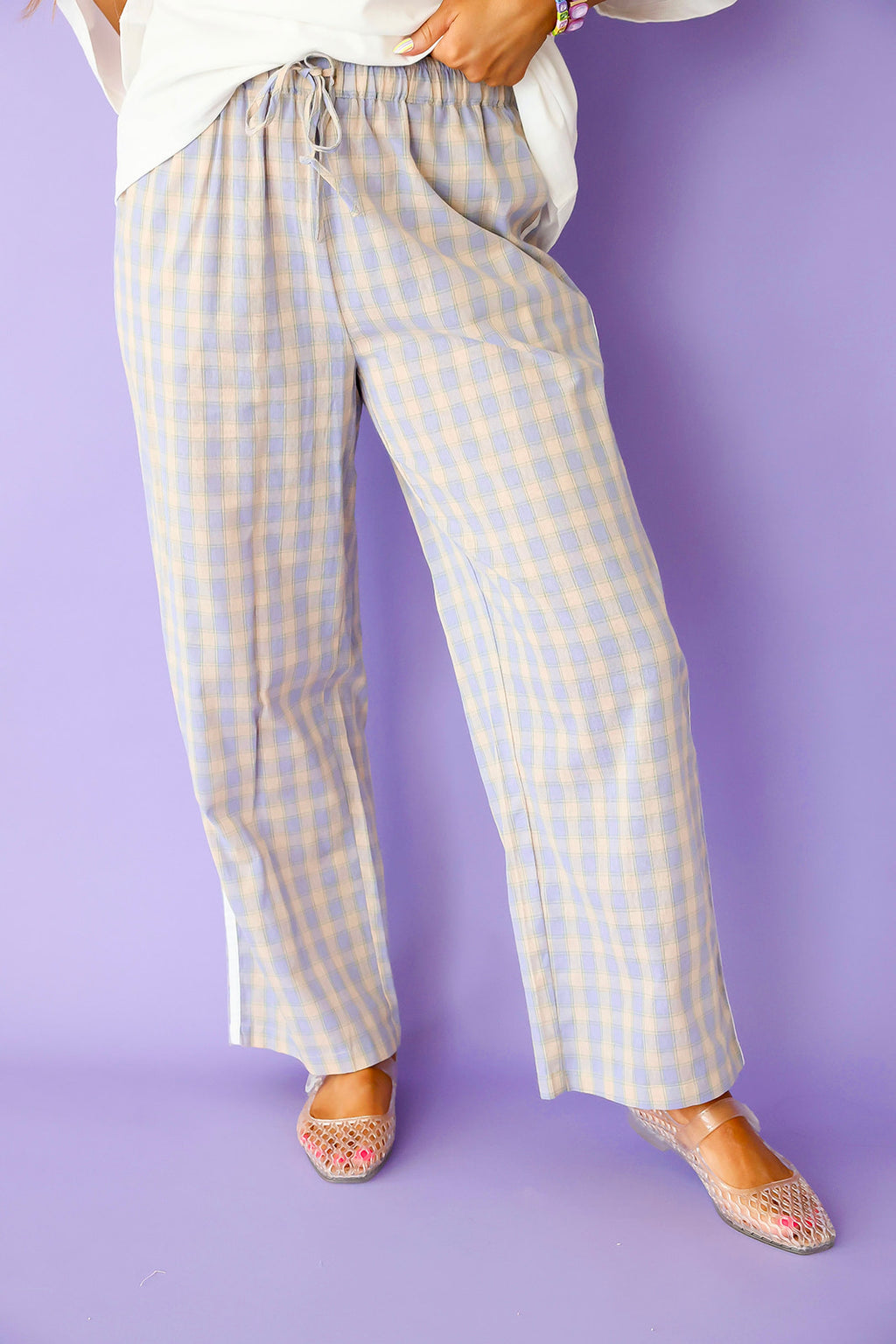 Check Yes Pants- Blue/Taupe