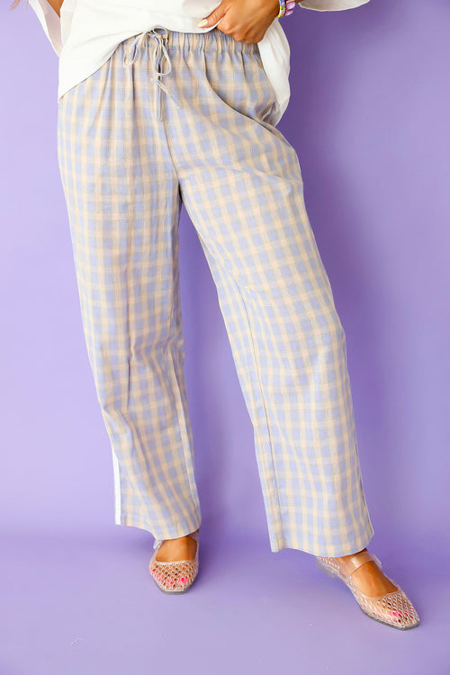 Check Yes Pants- Blue/Taupe
