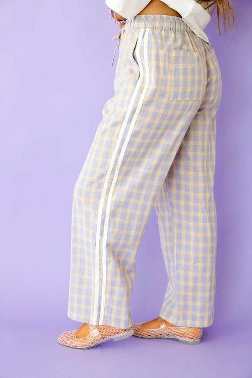 Check Yes Pants- Blue/Taupe