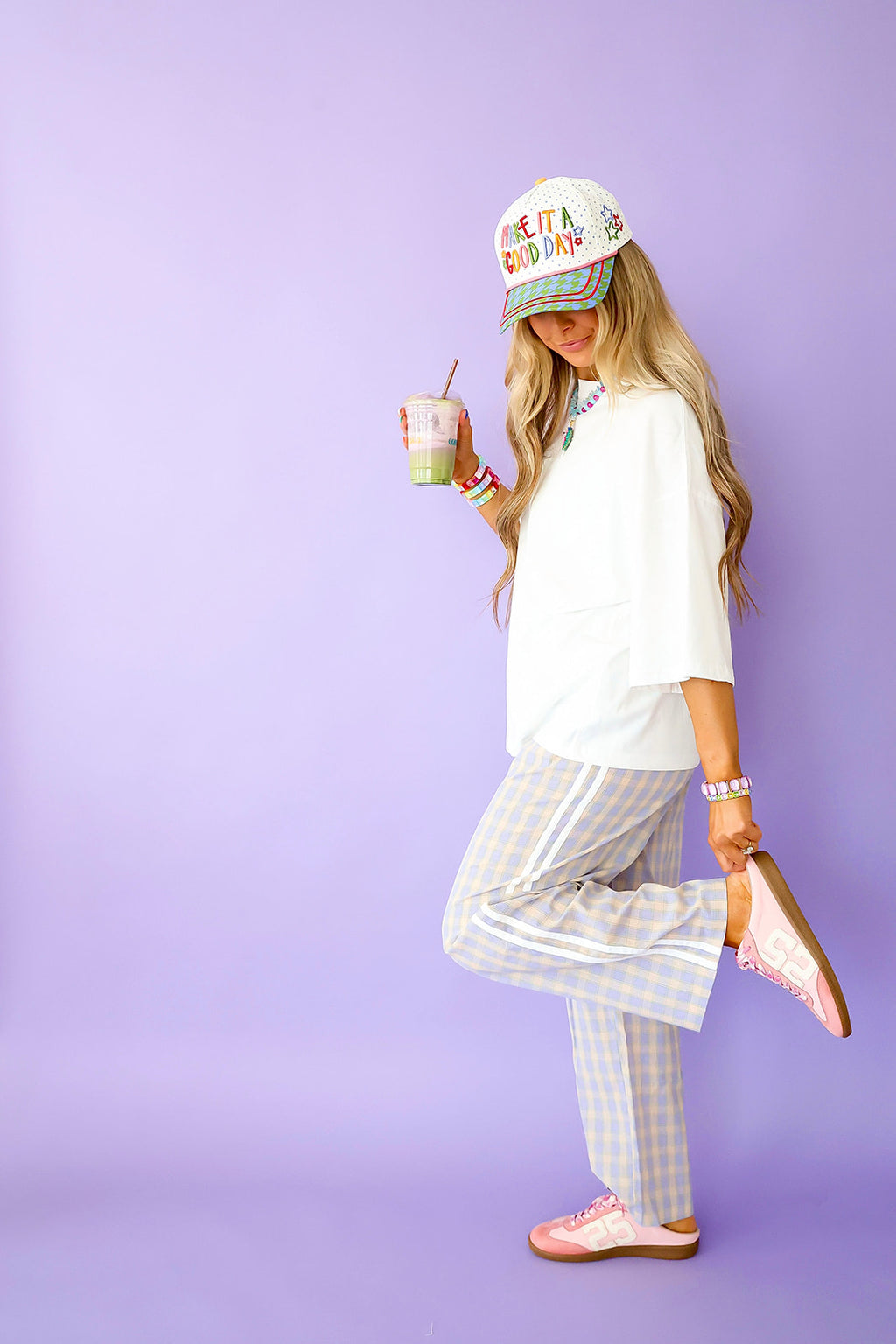 Check Yes Pants- Blue/Taupe