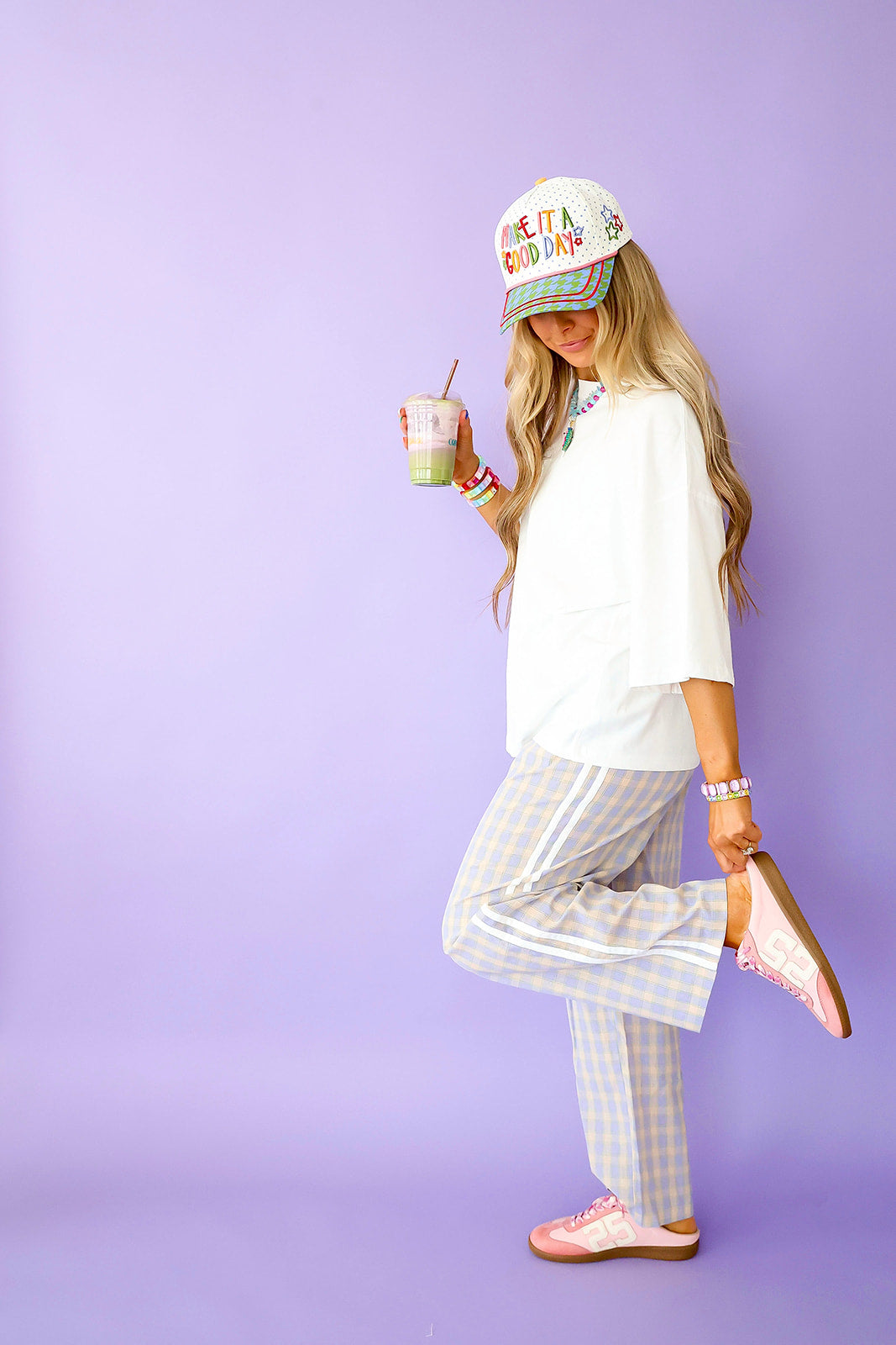Check Yes Pants- Blue/Taupe