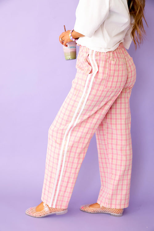 Check Yes Pants- Pink/Taupe