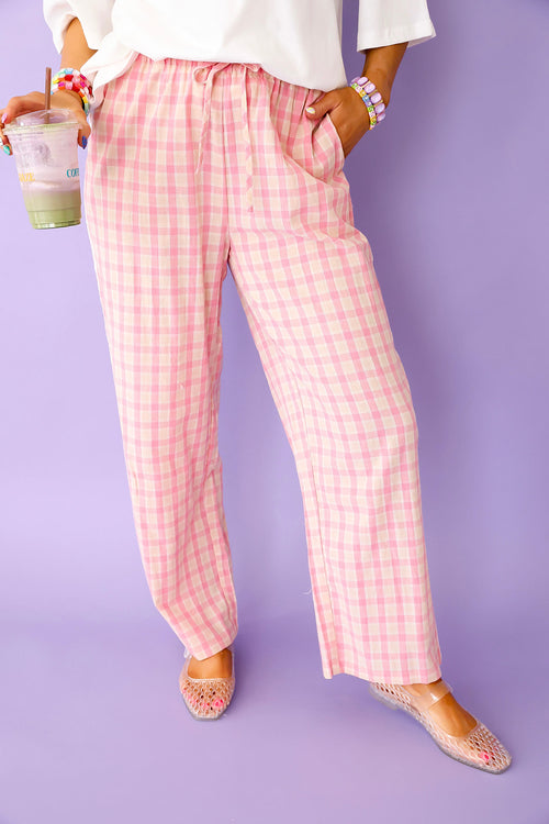 Check Yes Pants- Pink/Taupe