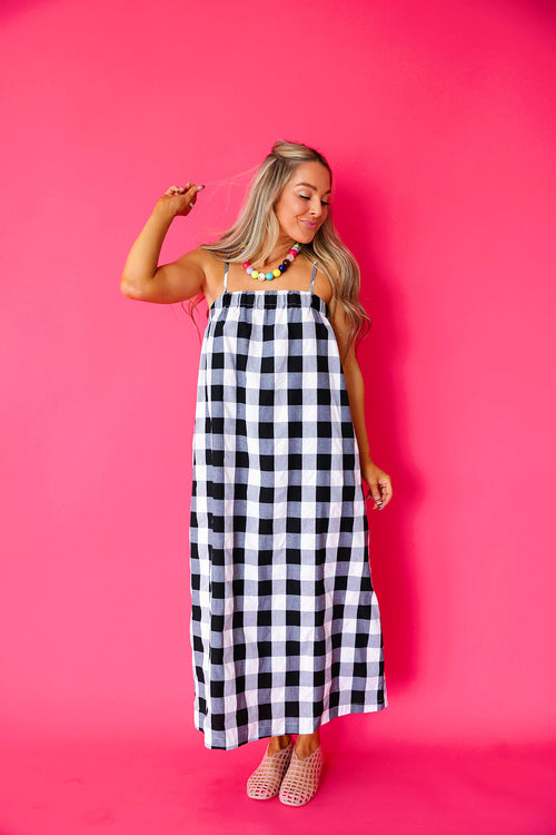 Checkered Calendar Midi Dress- Black/White