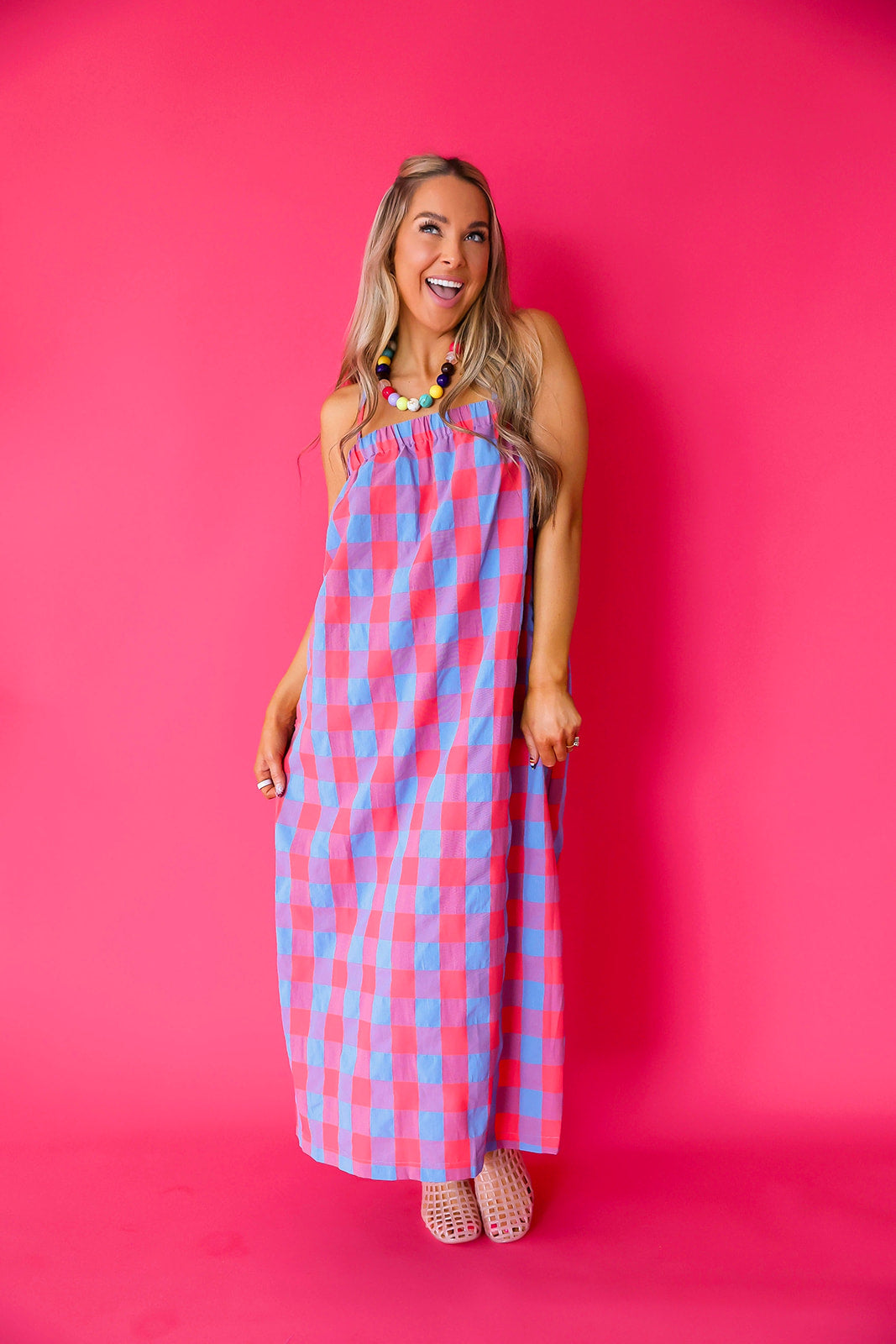 Checkered Calendar Midi Dress- Cherry/Blue