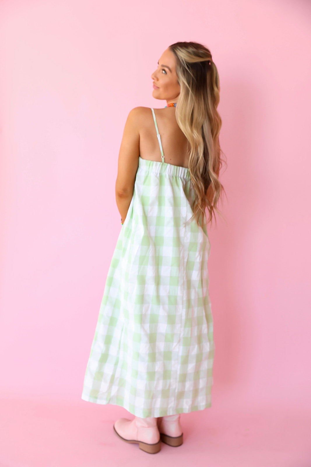 Checkered Calendar Midi Dress – Sage/White