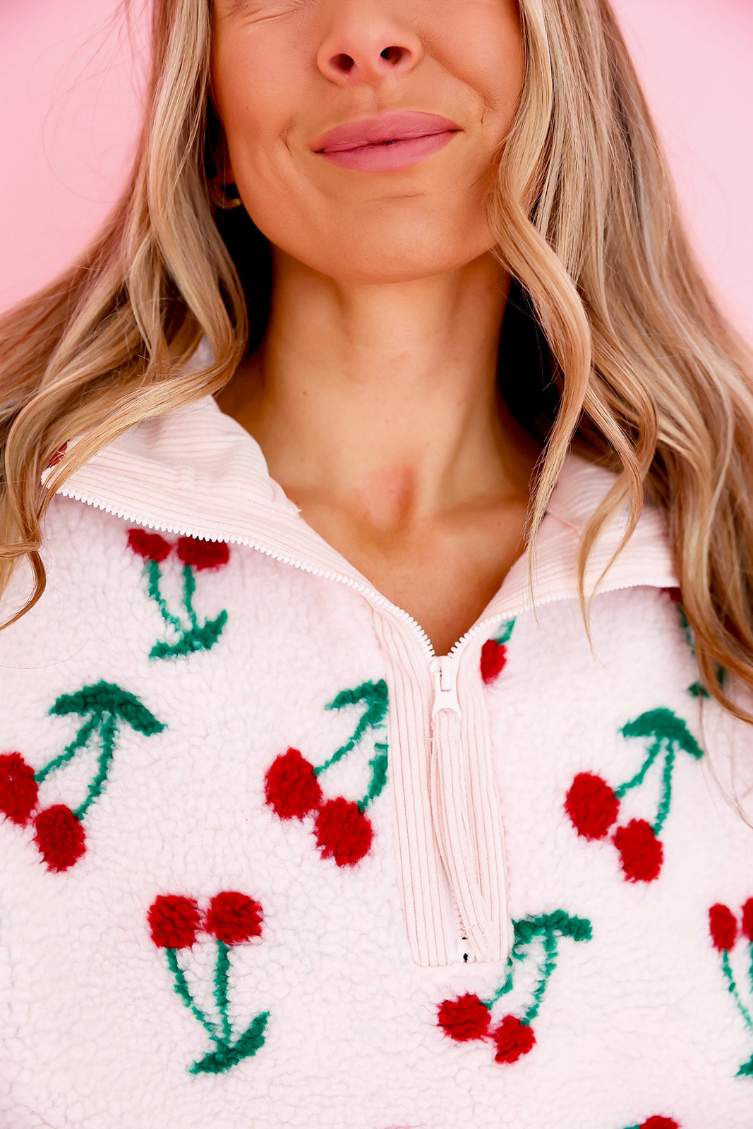Cherry On Top Quarter Zip- Soft Cream Pink – Shop Confetti Closet