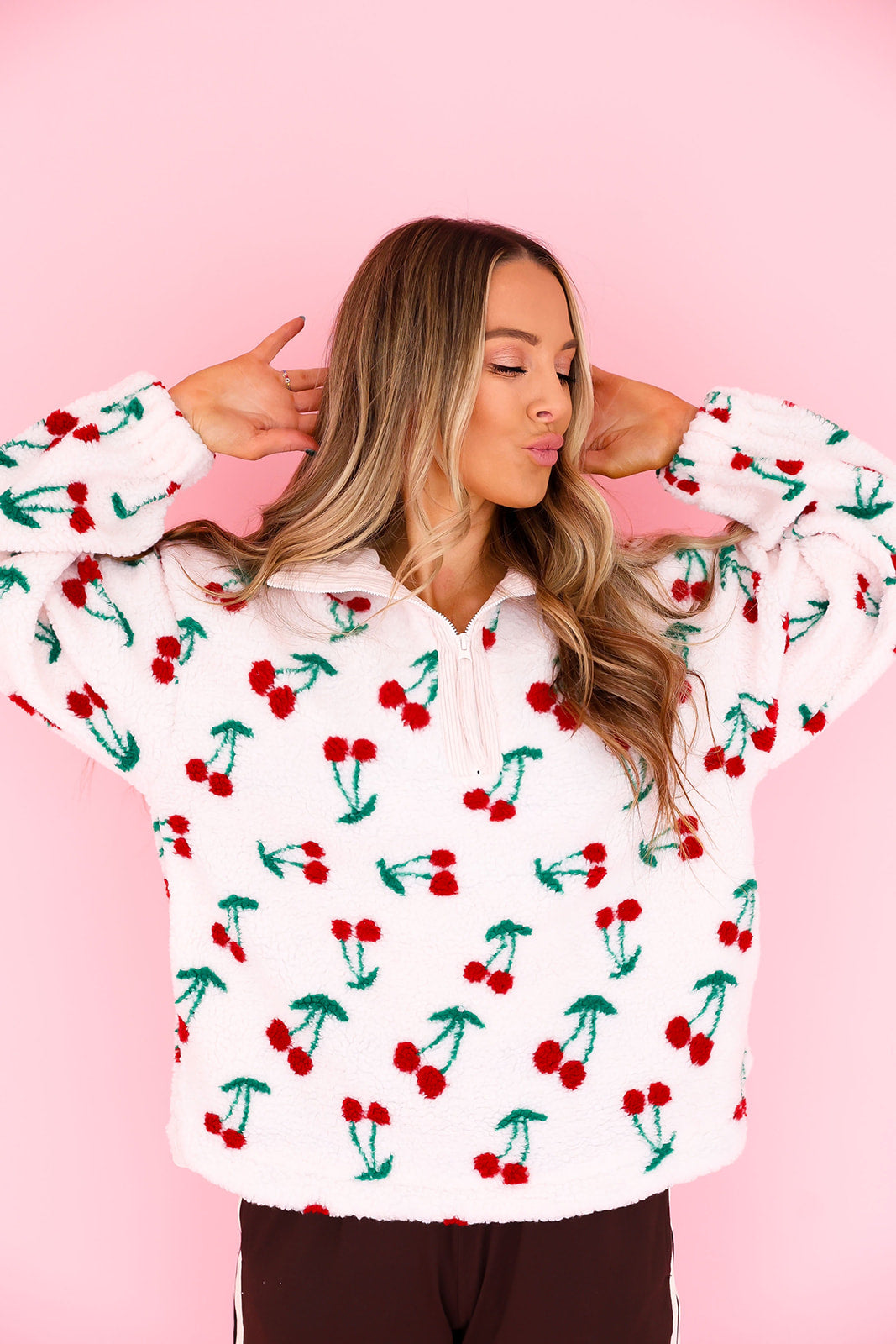 Cherry On Top Quarter Zip- Soft Cream Pink – Shop Confetti Closet