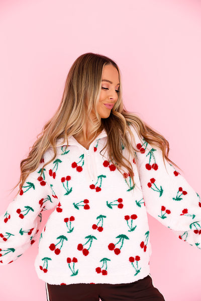 Cherry On Top Quarter Zip- Soft Cream Pink – Shop Confetti Closet