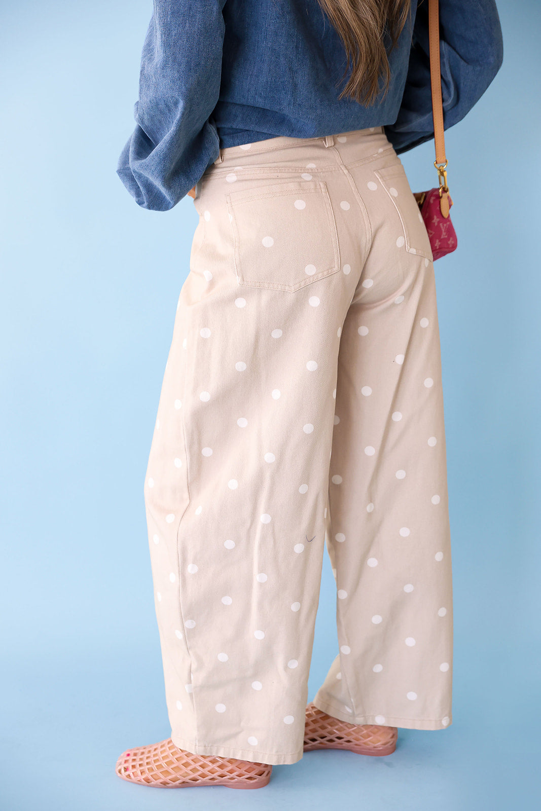 Class Act Polka Dot Barrel Pants- Taupe/Ivory