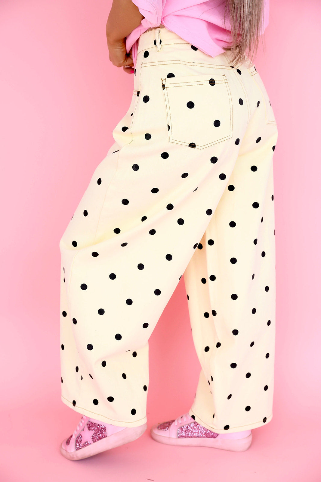 Class Act Polka Dot Pants- Cream/Black