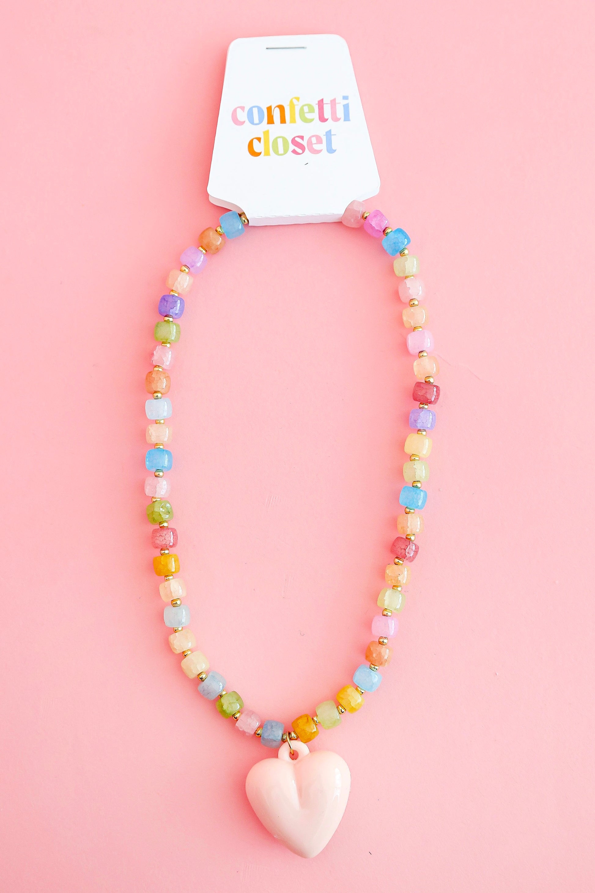 Color Me Happy Heart Necklace- Light Pink