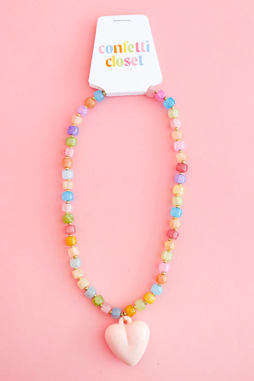 Color Me Happy Heart Necklace- Light Pink