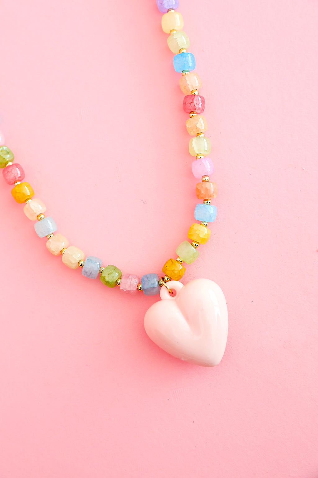 Color Me Happy Heart Necklace- Light Pink