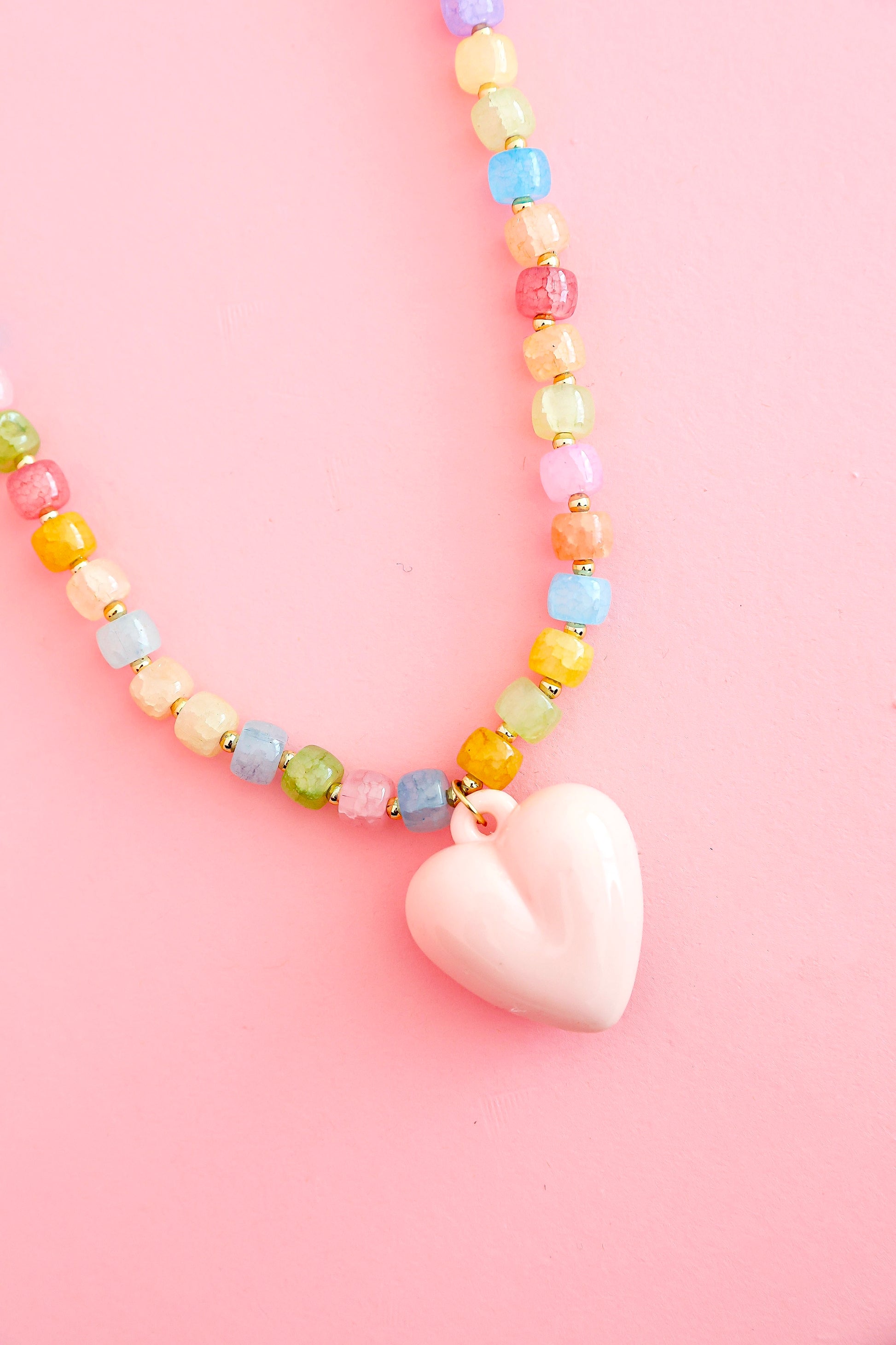 Color Me Happy Heart Necklace- Light Pink