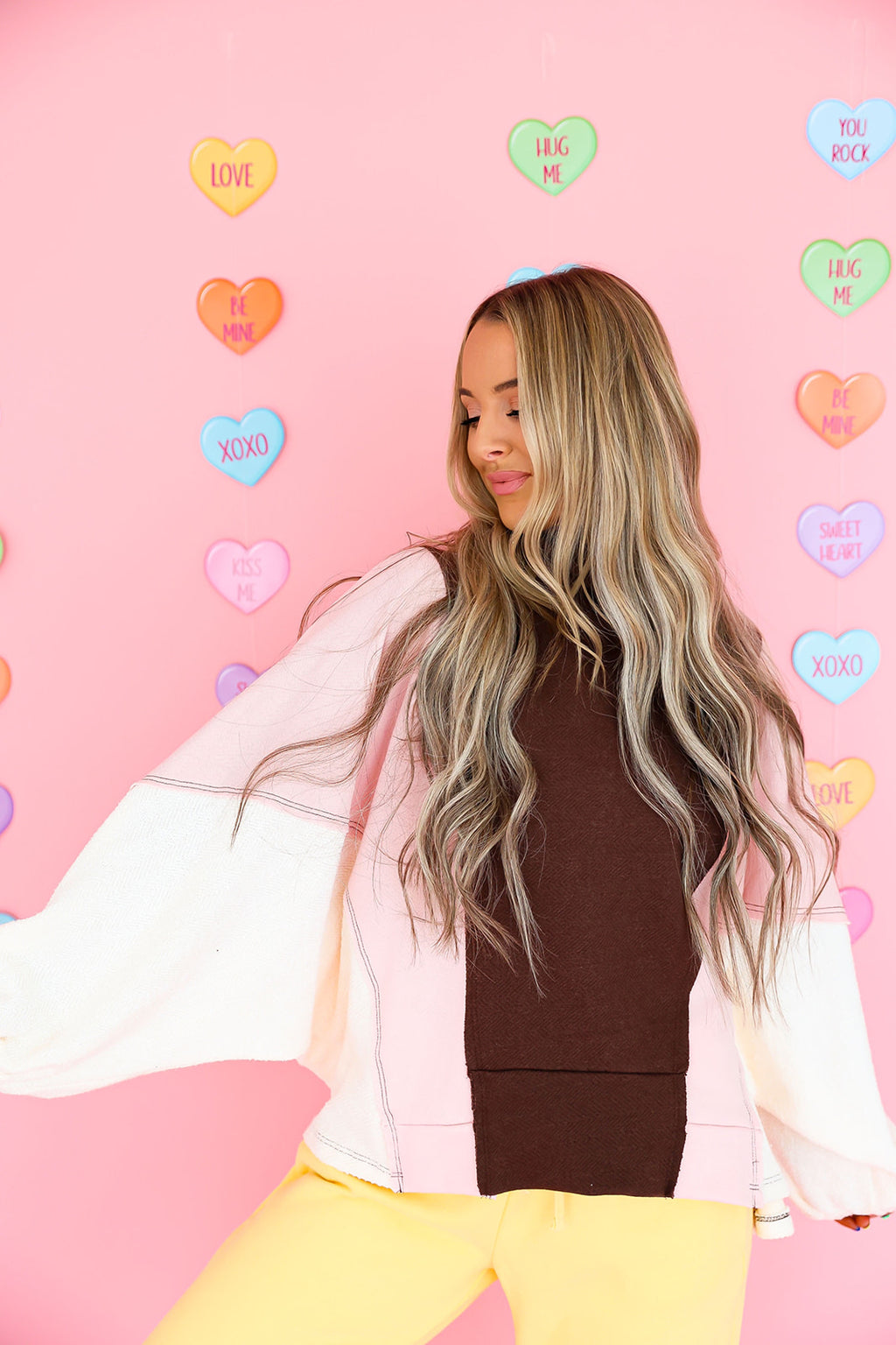 Colorblock Mock Neck Top- Mocha/Pink