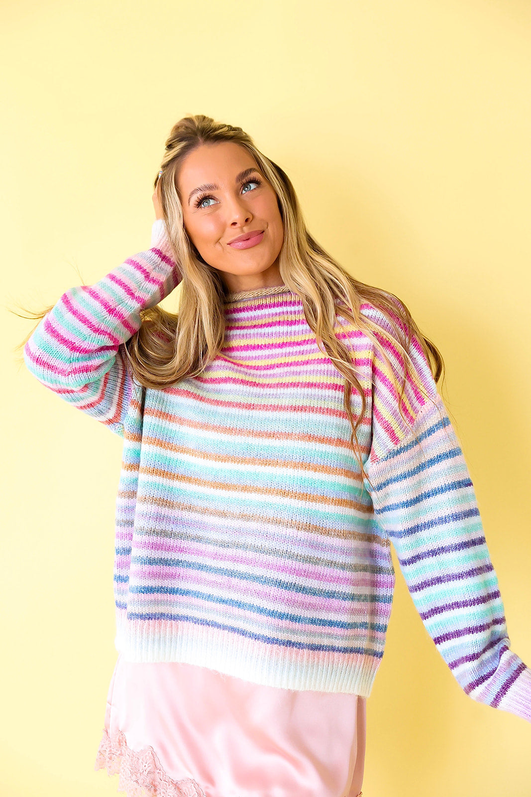 Colorburst Knit Mockneck Sweater- Lavender Mix