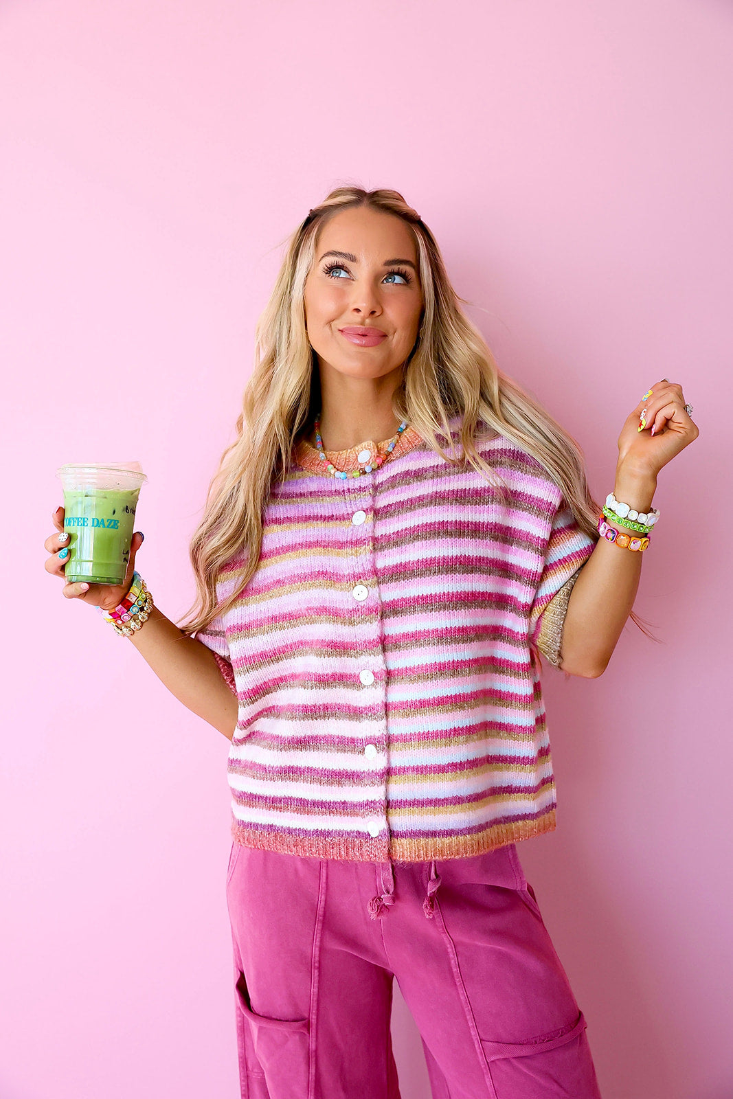 Colorburst Knit Short Sleeve Cardigan- Berry