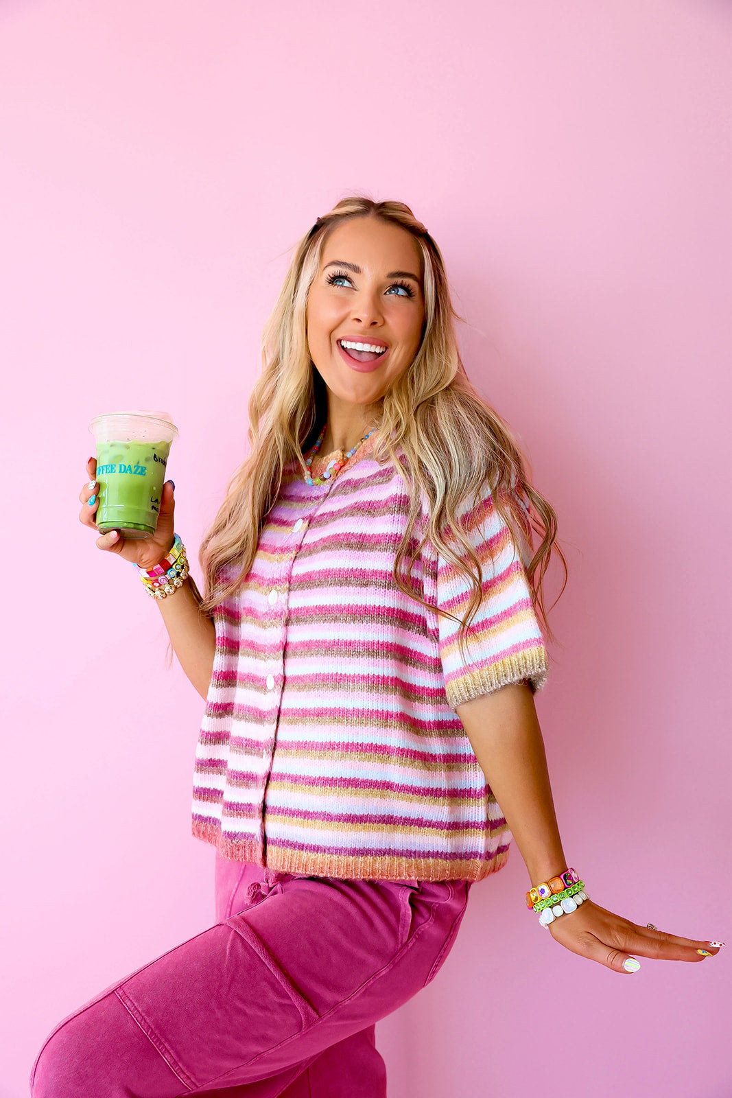 Colorburst Knit Short Sleeve Cardigan- Berry