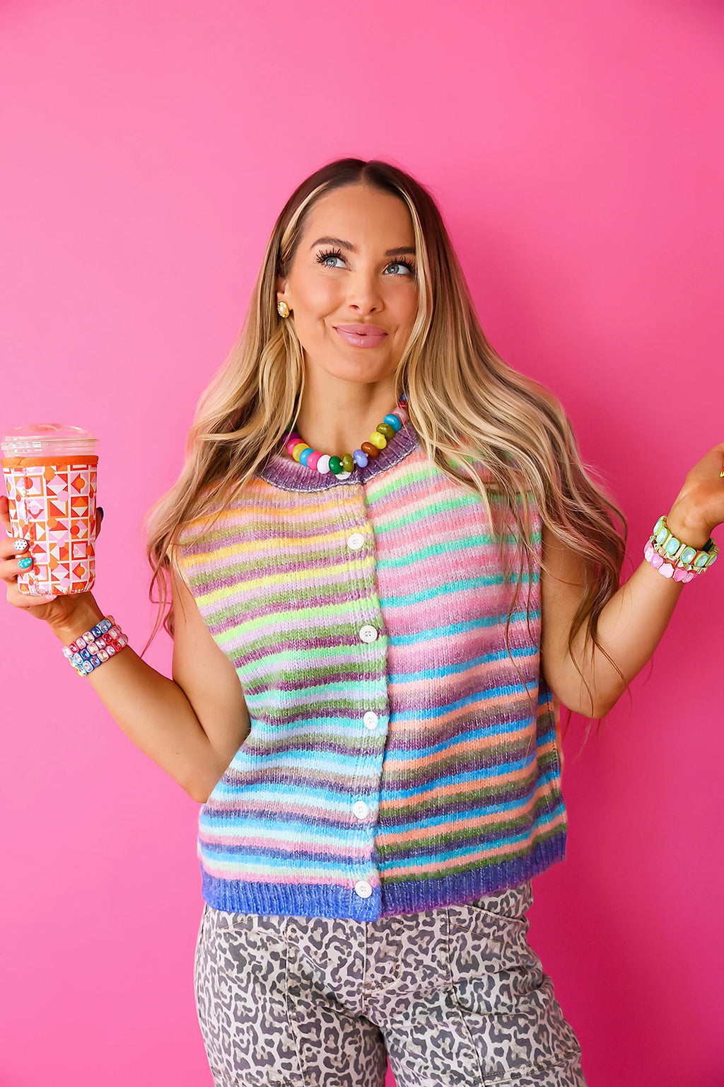 Colorburst Knit Sleeveless Cardigan