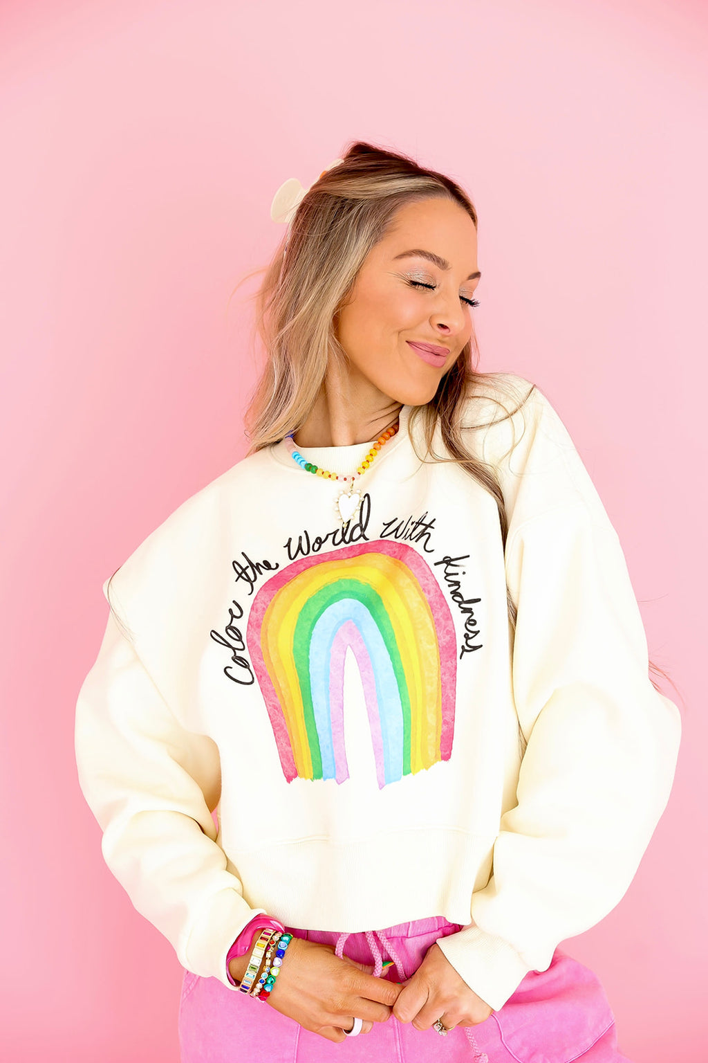Color the World With Kindness Crop Sweatshirt – Ivory