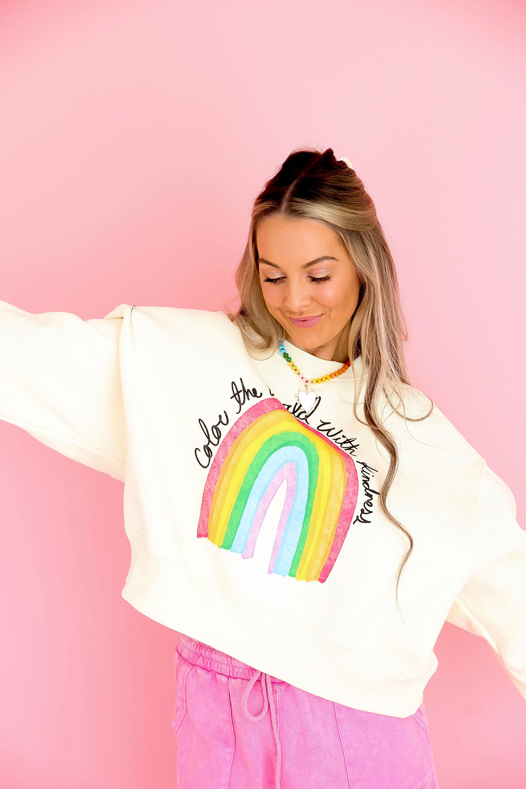 Color the World With Kindness Crop Sweatshirt – Ivory