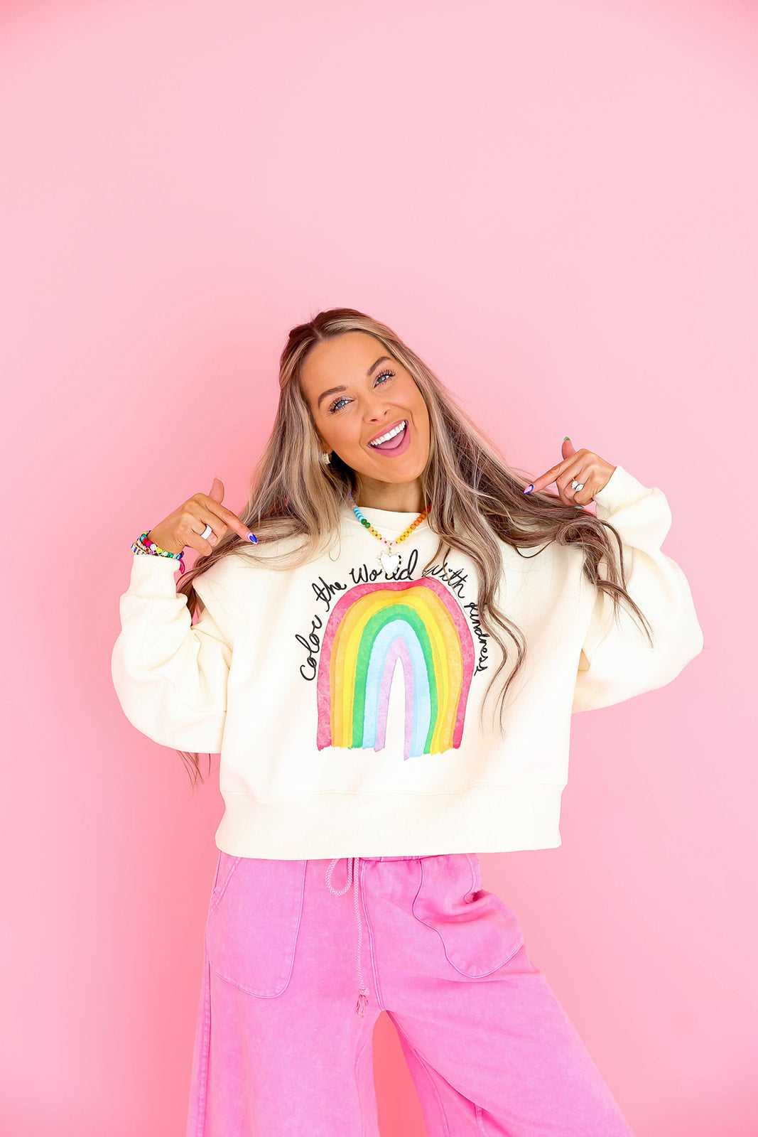 Color the World With Kindness Crop Sweatshirt – Ivory