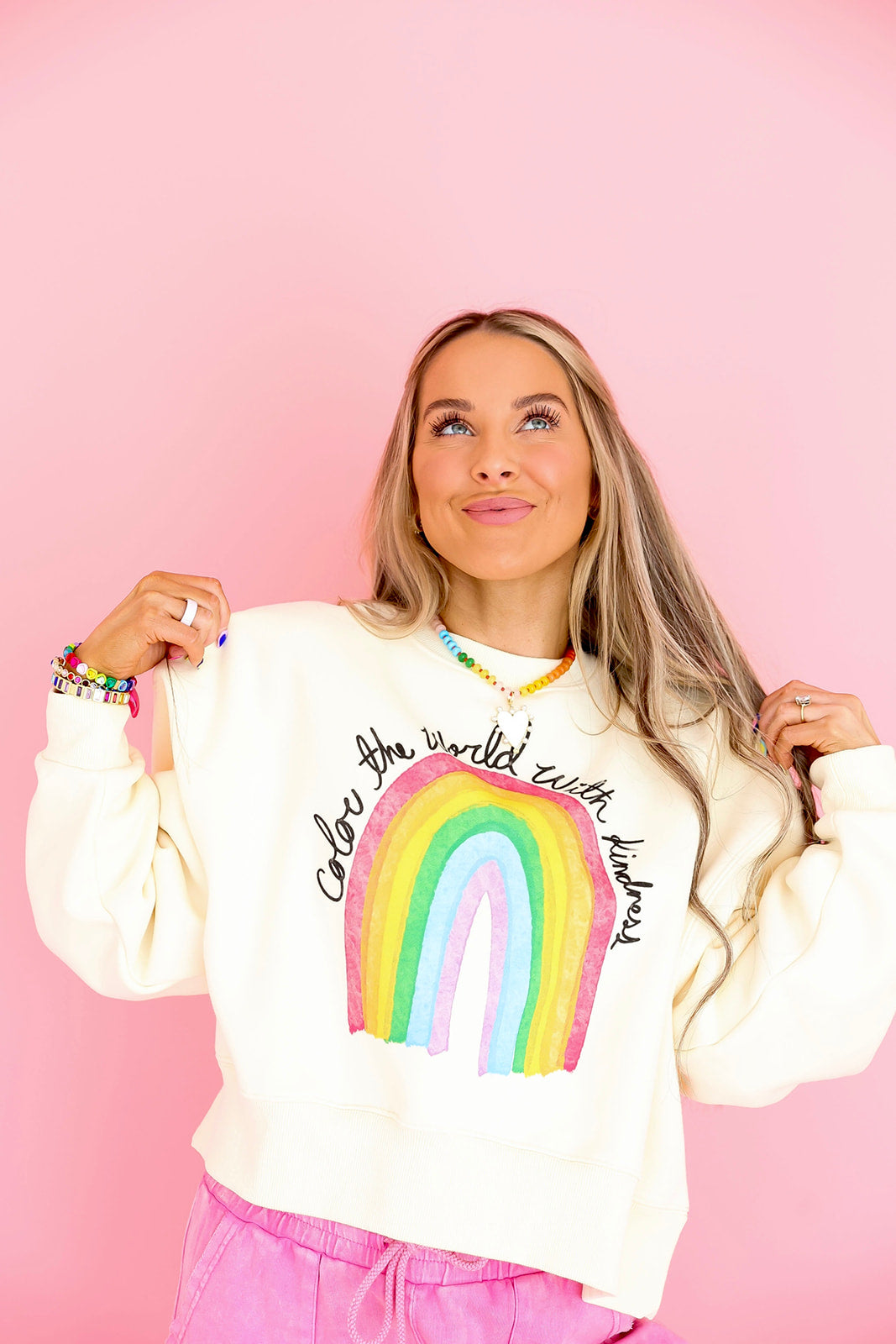 Color the World With Kindness Crop Sweatshirt – Ivory