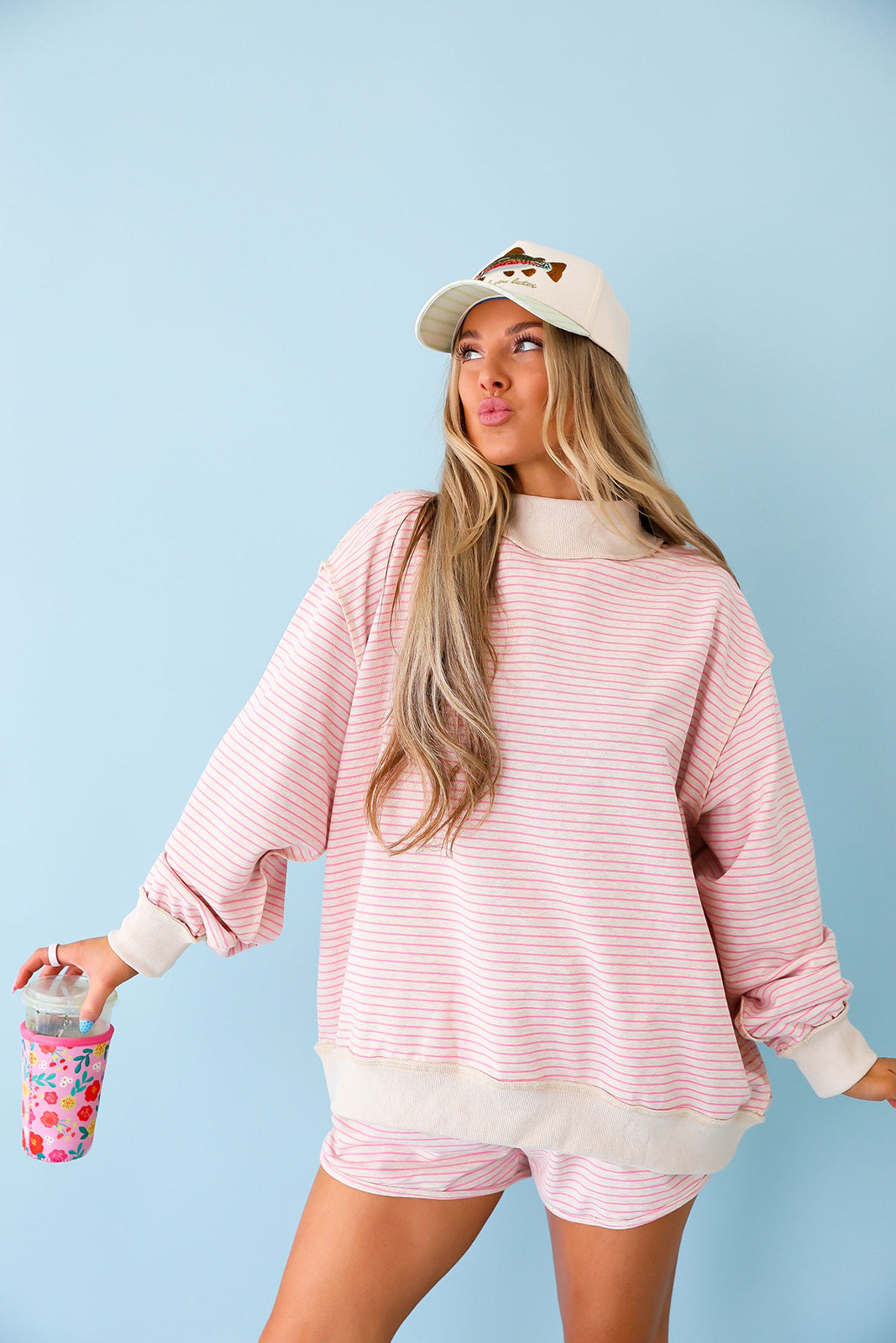 Comfy Club Mockneck– Oat/Pink