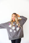 Witch Hat Sequin Ghosts Sweatshirt-Grey