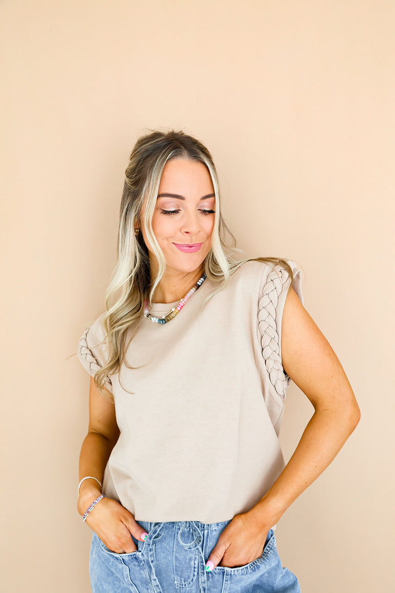 Capsule Moment Braided Detail Top-Taupe