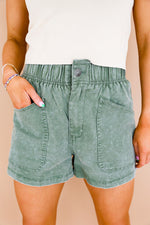 Fall Essentials Elastic Shorts-Olive