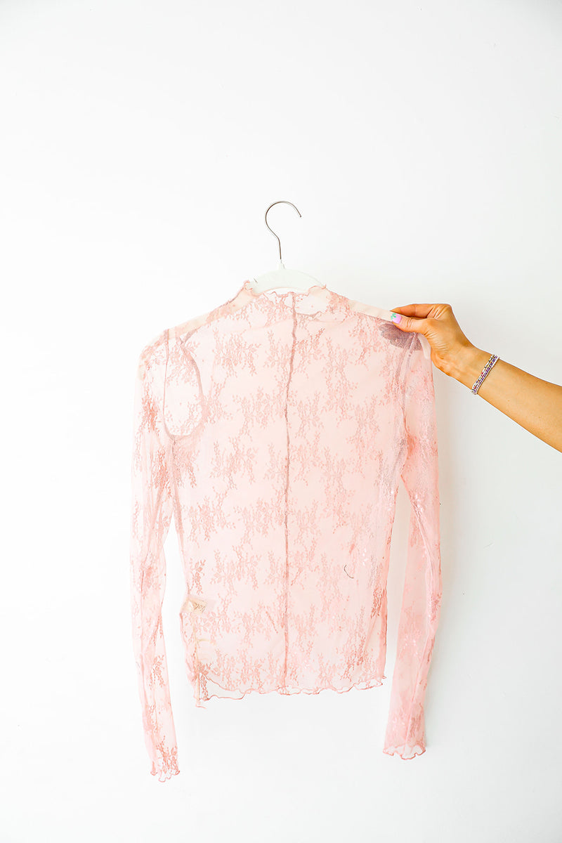 Lace Long Sleeve Layering Top-Blush