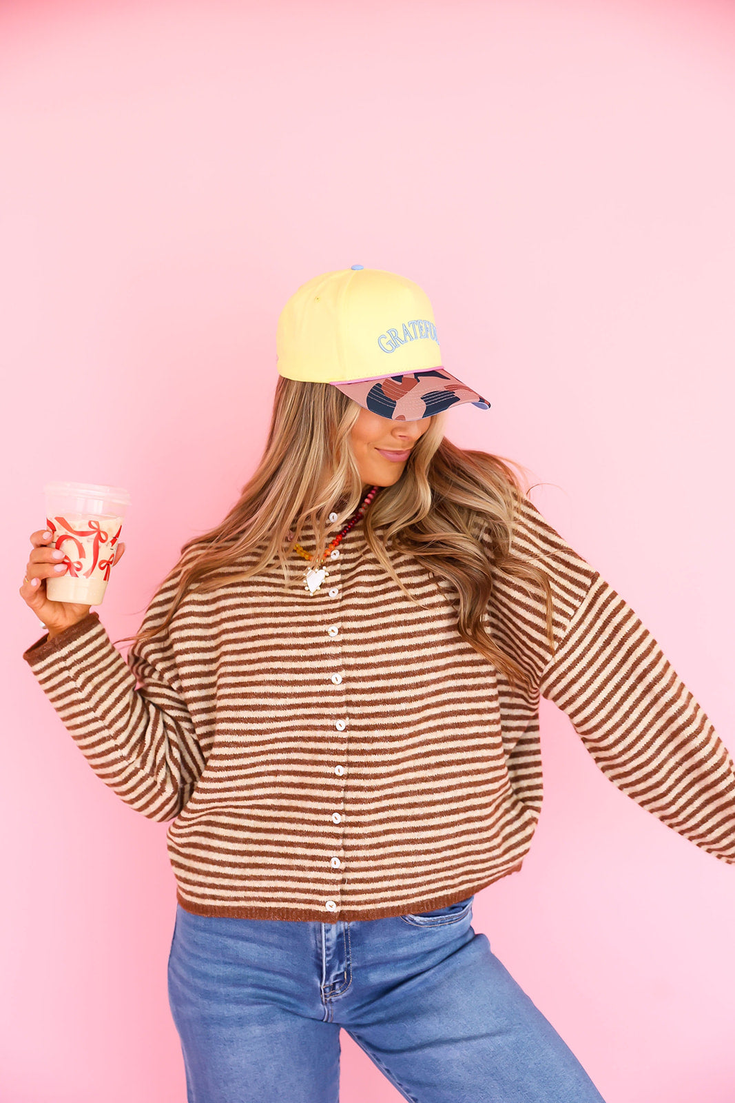 Cozy On Up Cardigan- Brown/Oatmeal Stripe