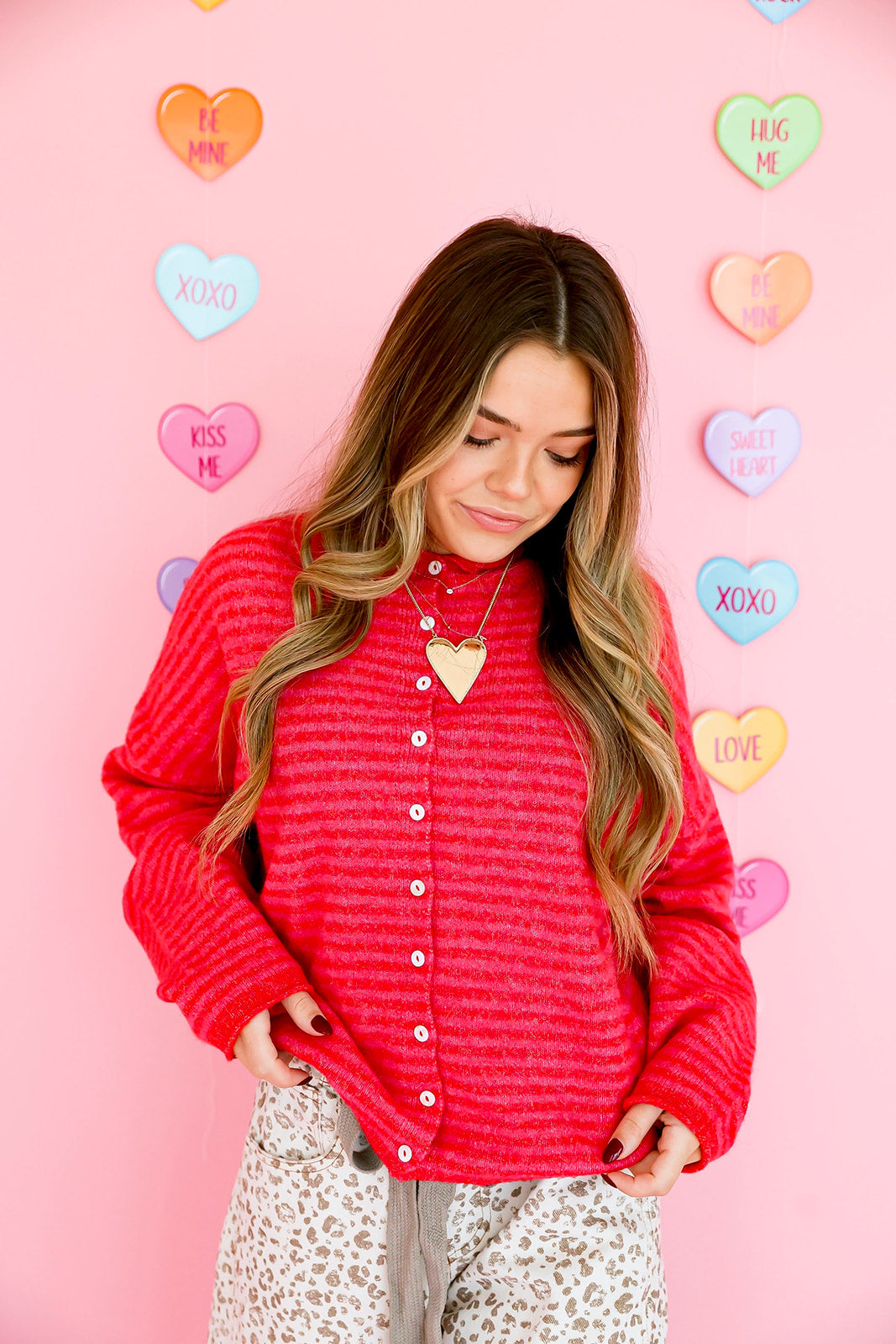 Cozy On Up Cardigan- Red/Pink Stripe
