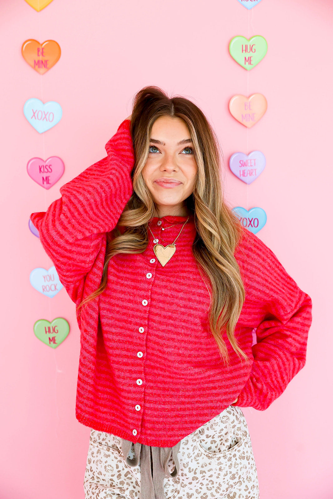 Cozy On Up Cardigan- Red/Pink Stripe