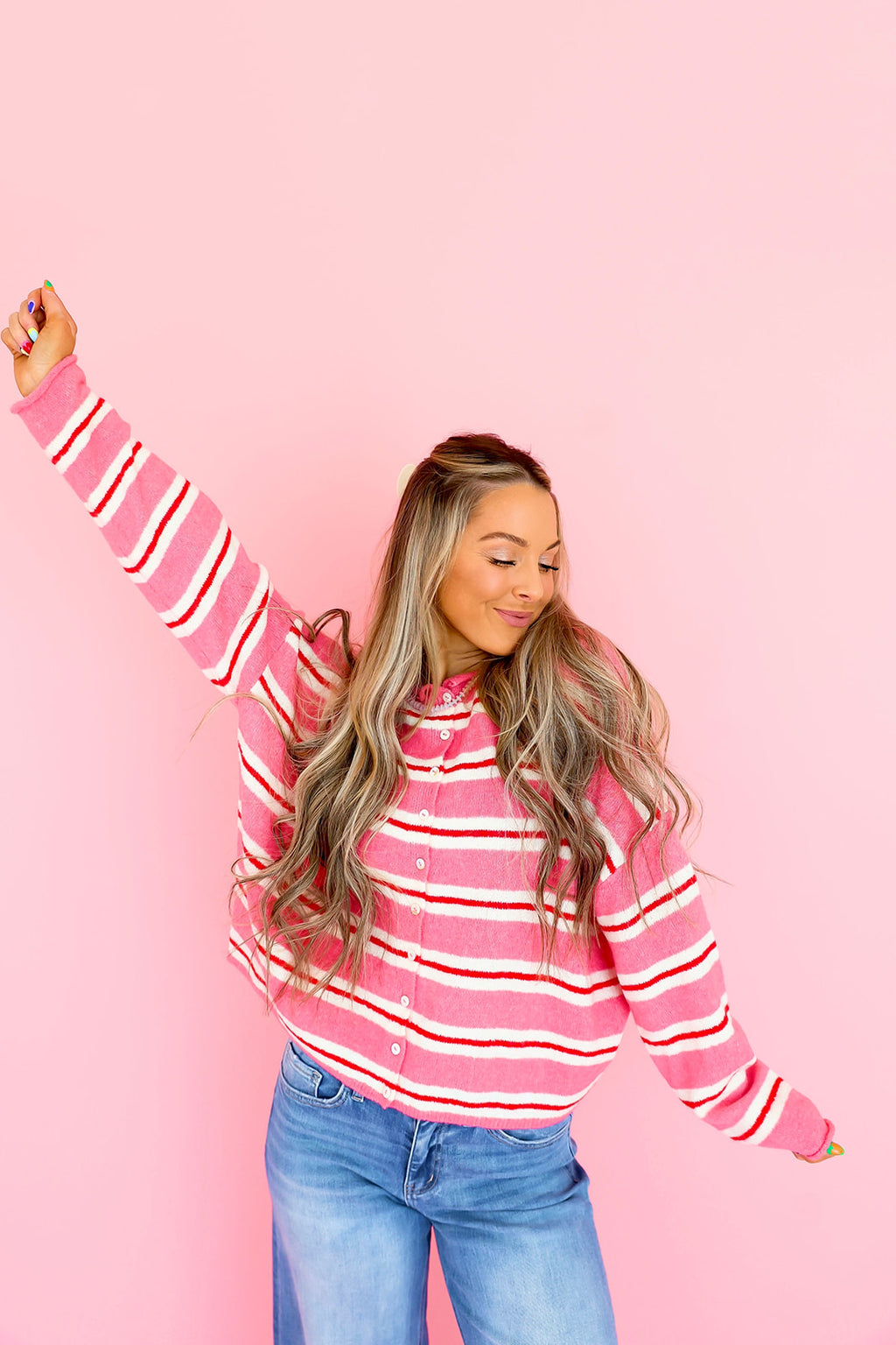 Cozy On Up Cardigan - Rose Stripe