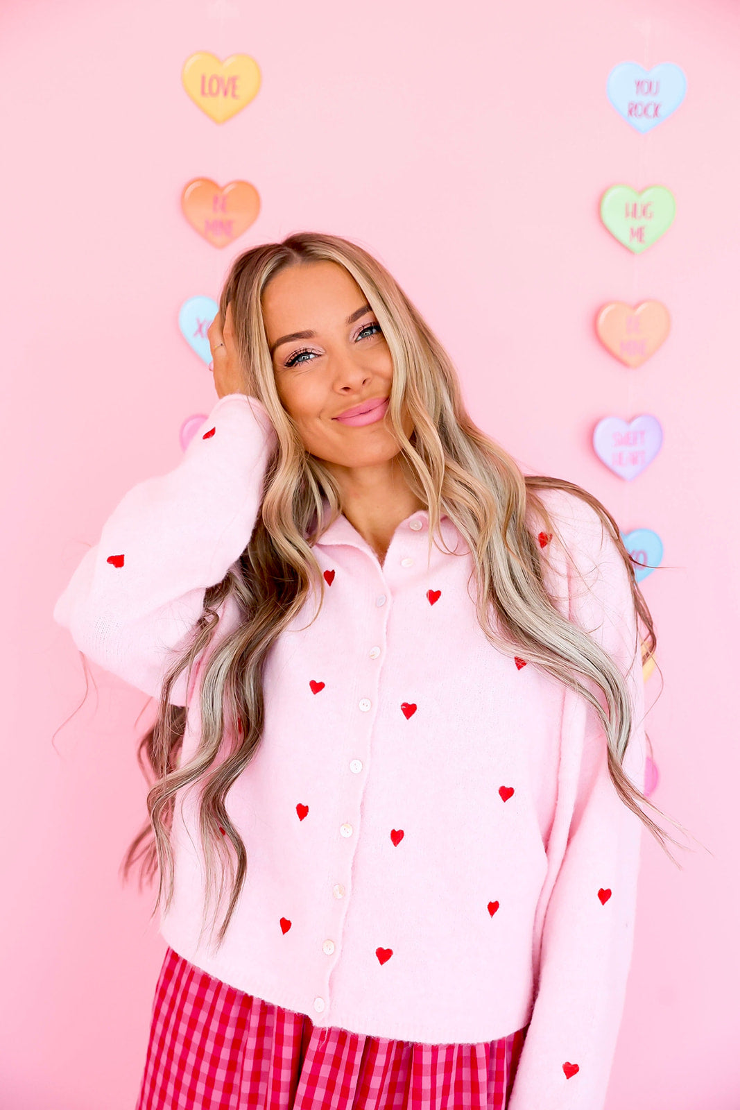 Cozy On Up Cardigan – Embroidered Hearts