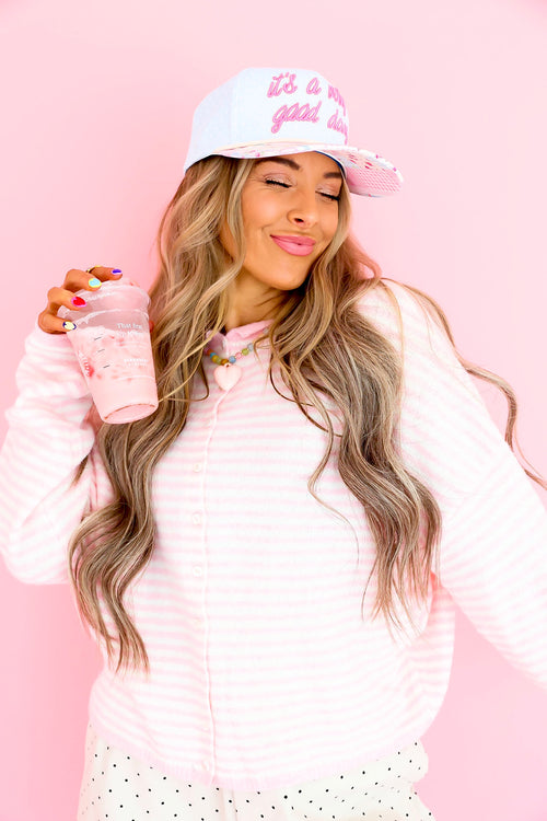 Cozy On Up Cardigan – Pink Stripe