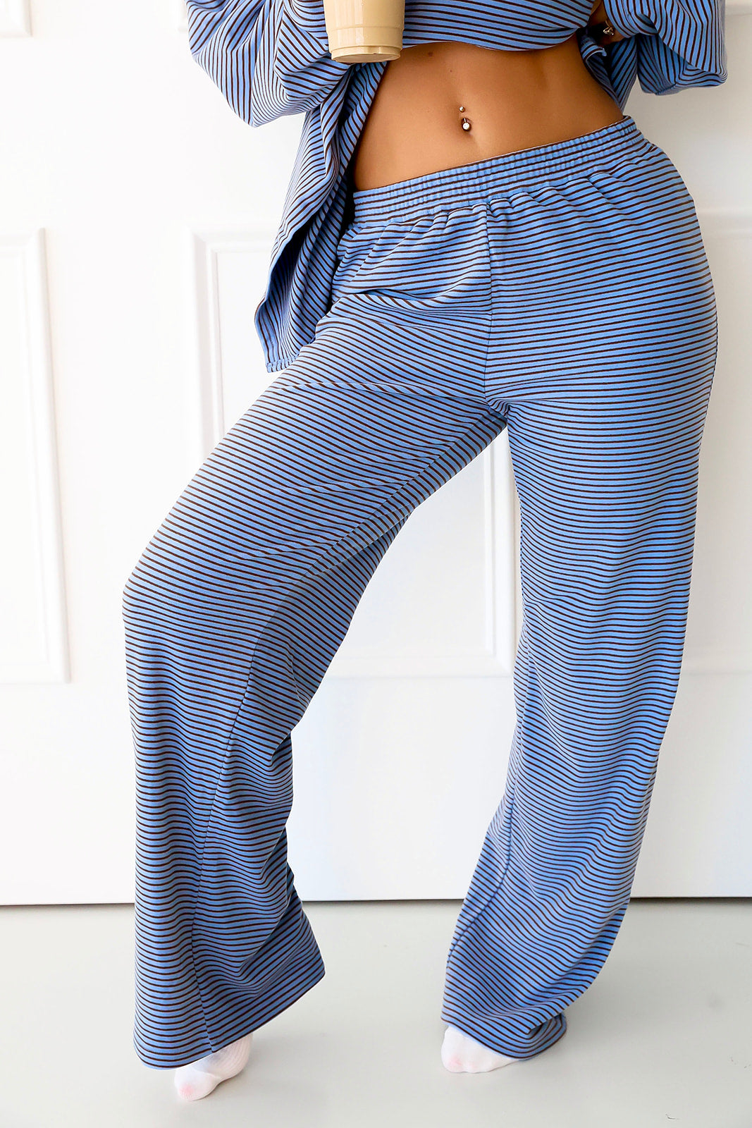 Cozy Weekend Striped Pants- Blue/Brown