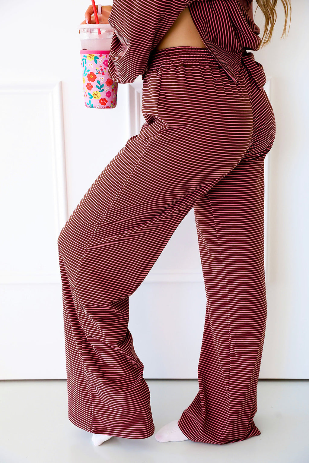 Cozy Weekend Striped Pants- Brown/Pink
