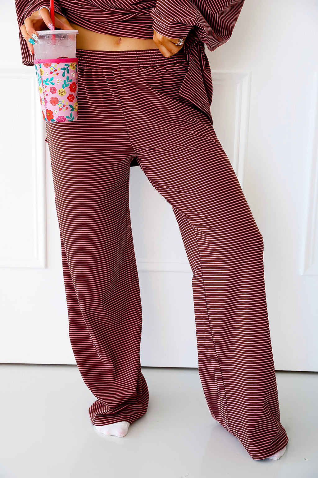 Cozy Weekend Striped Pants- Brown/Pink