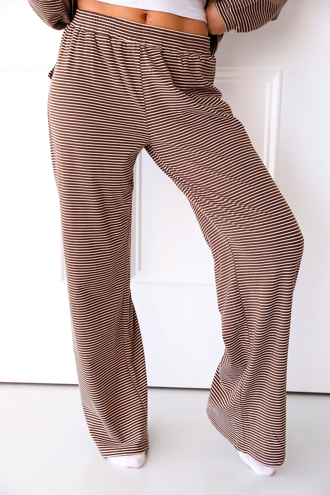 Cozy Weekend Striped Pants- Brown