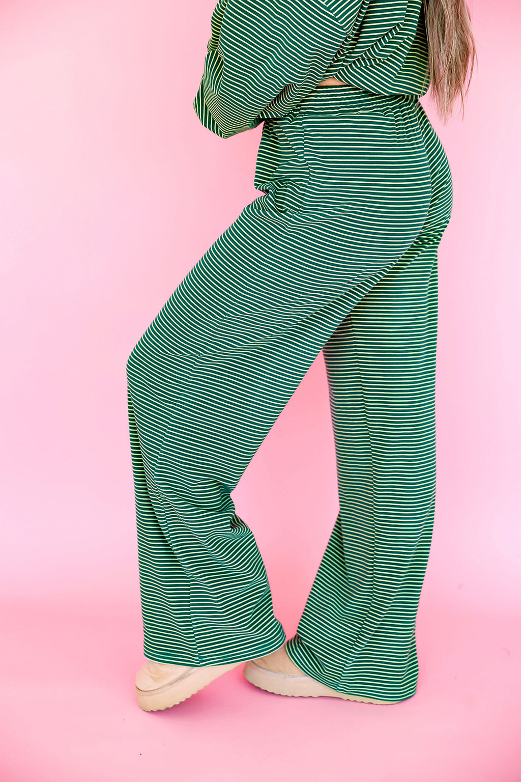 Cozy Weekend Striped Pants- Green